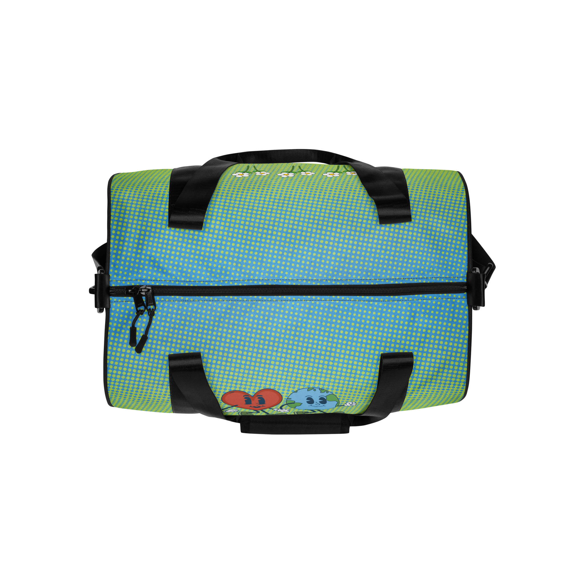 Delightfully Cheery, Colorful, and Whimsical Daisies and Hearts Happy Earth Medium Duffle Bag