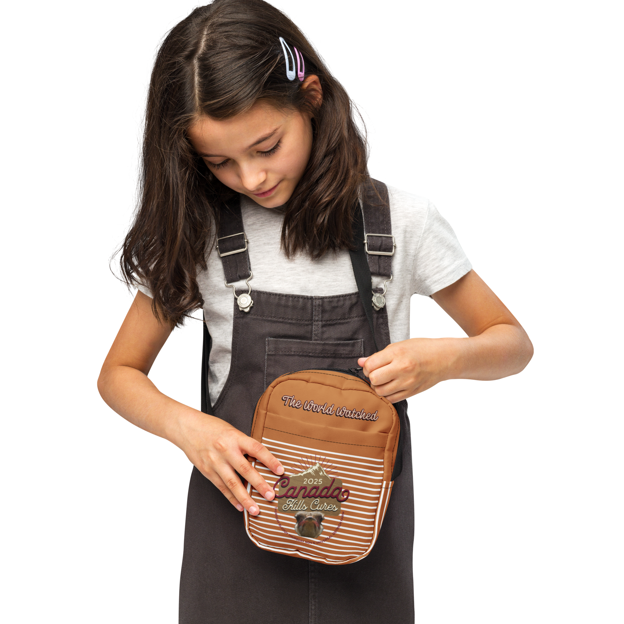 Canada Ostrich Farm Remembrance Crossbody Bag for charity (front, back, interior graphics)