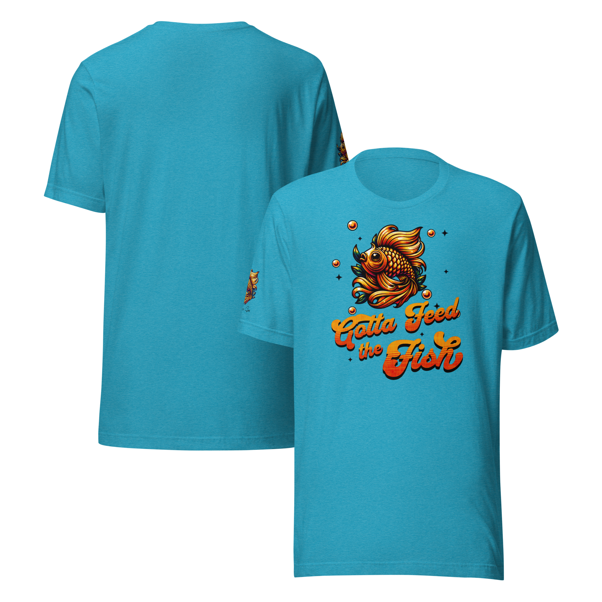 Colorful Aquatic Charm Feed the Fish Unisex T-shirt (XS-2X) 6 COLORS
