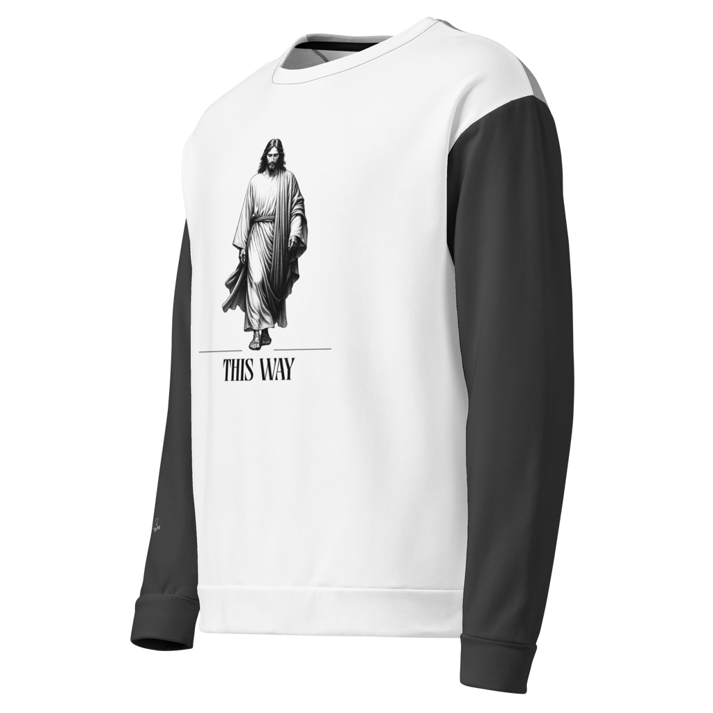 Faithfully Inspiring Devoutly Following Salt and Light Jesus This Way Double-Sided Color-Block Unisex Sweatshirt (S-2X)