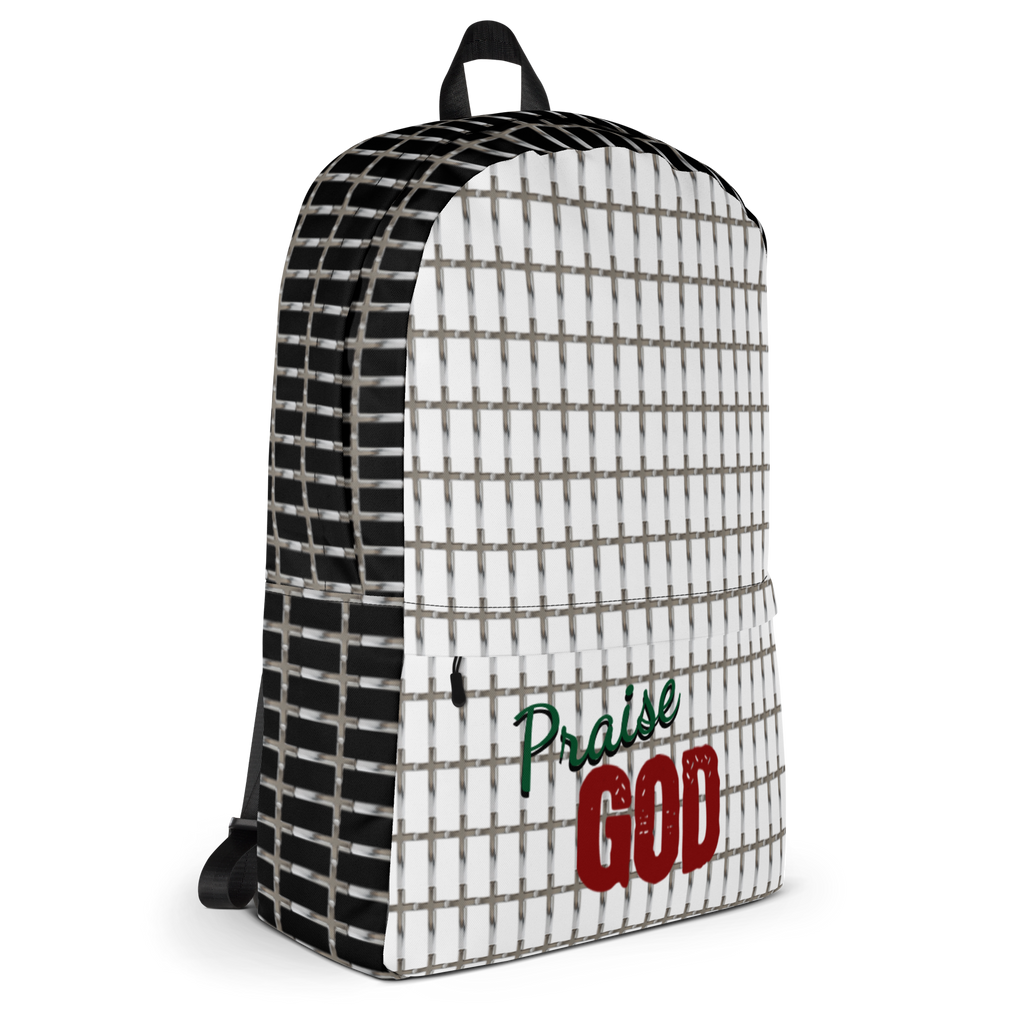 Faithful Prayer, Glory, and Worship Chrome Cross Praise God Medium Backpack Bag