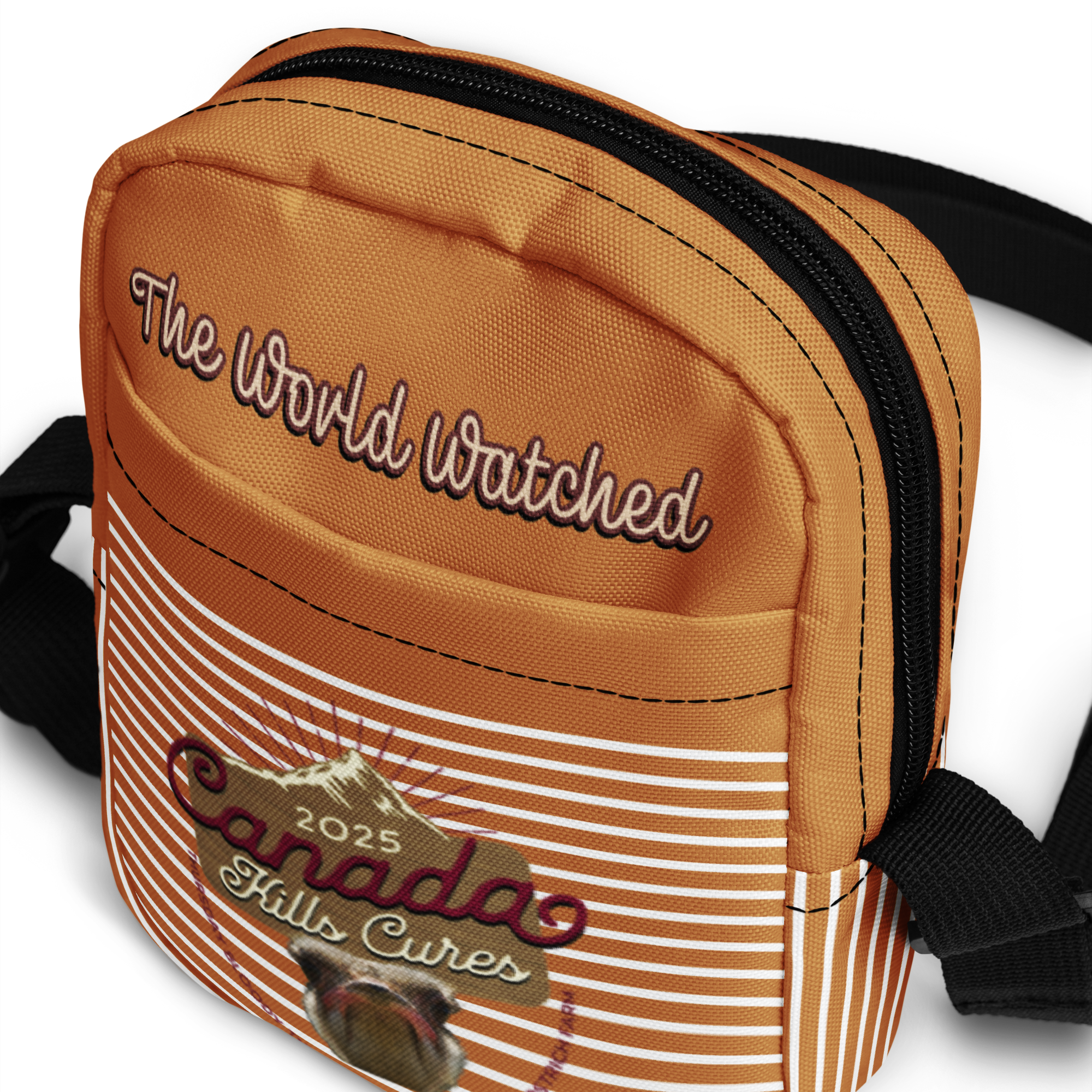 Canada Ostrich Farm Remembrance Crossbody Bag for charity (front, back, interior graphics)