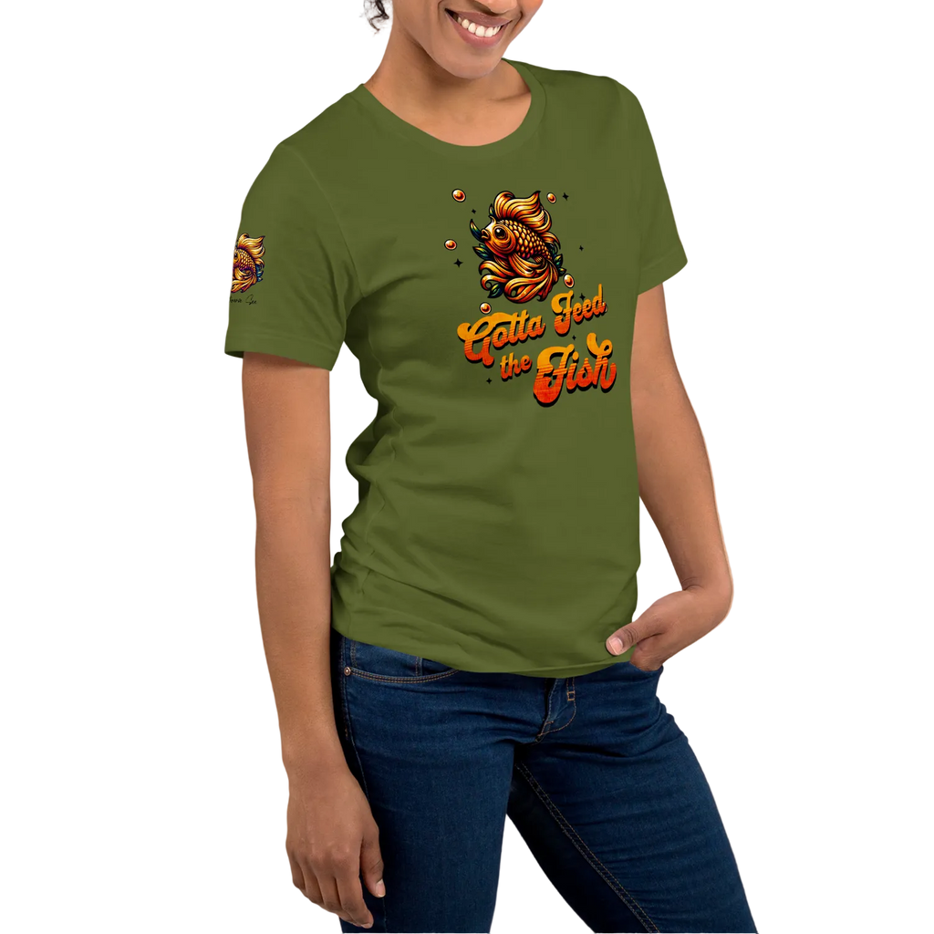 Colorful Aquatic Charm Feed the Fish Unisex T-shirt (XS-2X) 6 COLORS