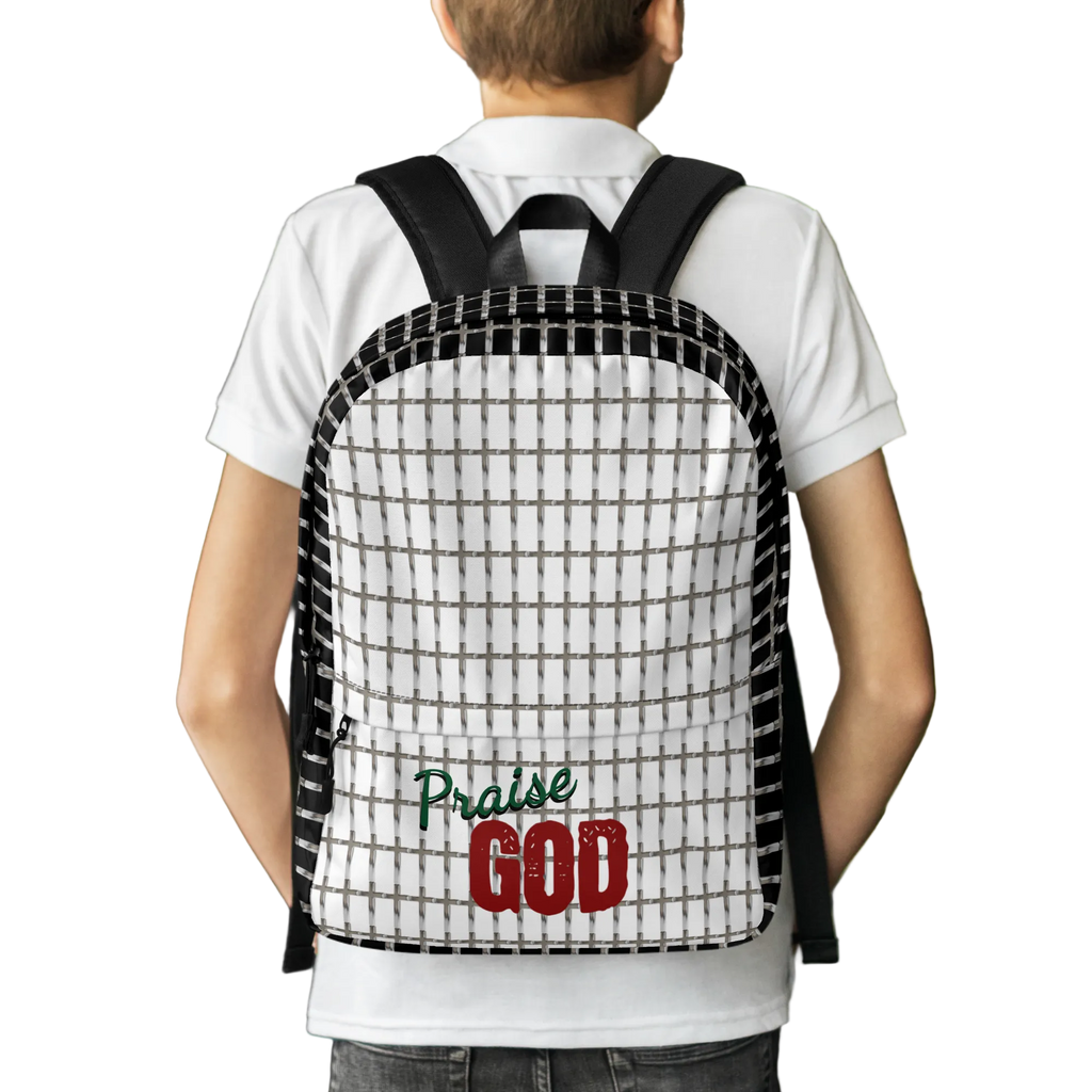 Faithful Prayer, Glory, and Worship Chrome Cross Praise God Medium Backpack Bag