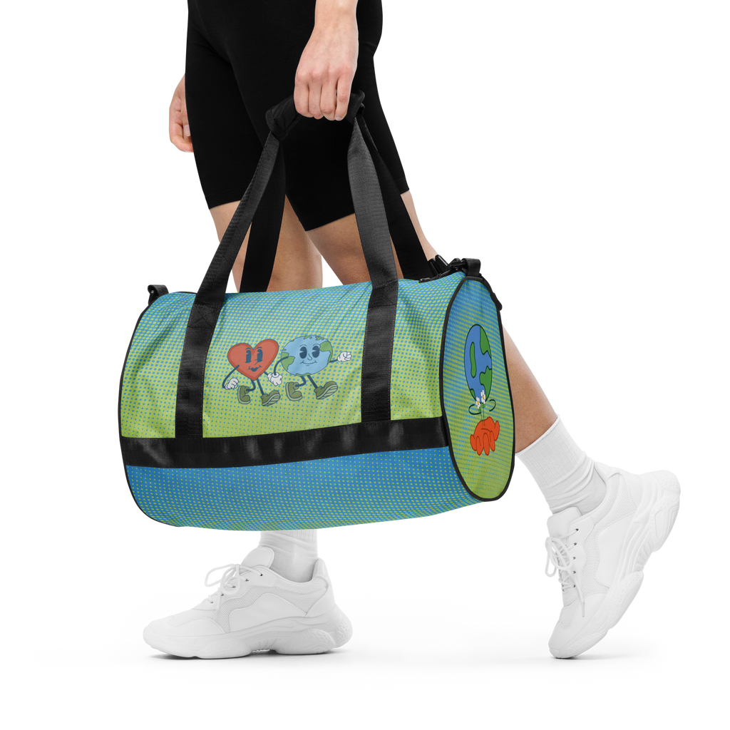 Delightfully Cheery, Colorful, and Whimsical Daisies and Hearts Happy Earth Medium Duffle Bag