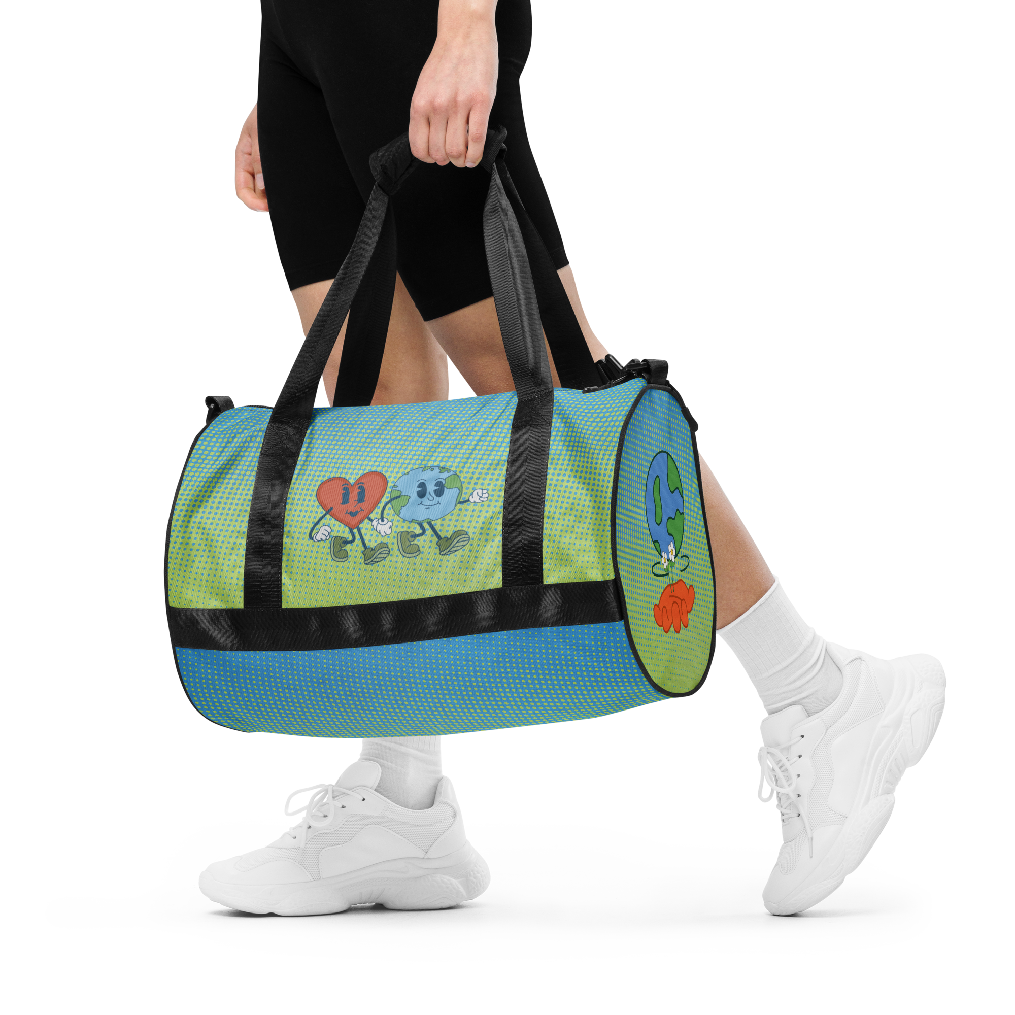 Delightfully Cheery, Colorful, and Whimsical Daisies and Hearts Happy Earth Medium Duffle Bag