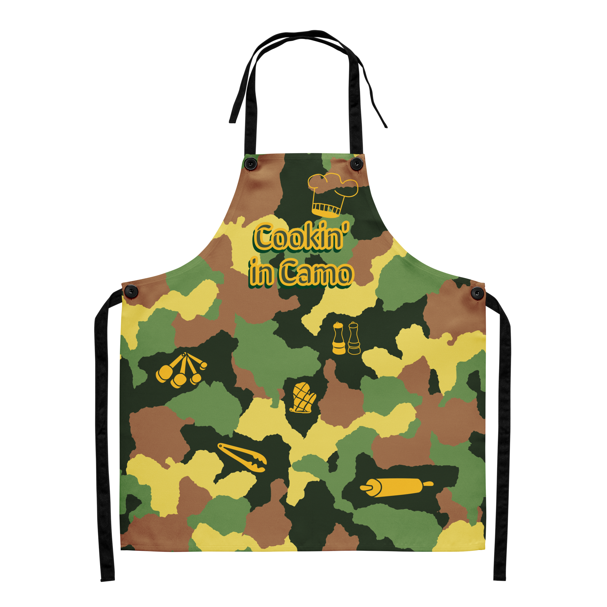 Fun Military, Hunters, Barbeque Grilling Cookout Warriors Cookin' in Camo Apron Unisex Apron