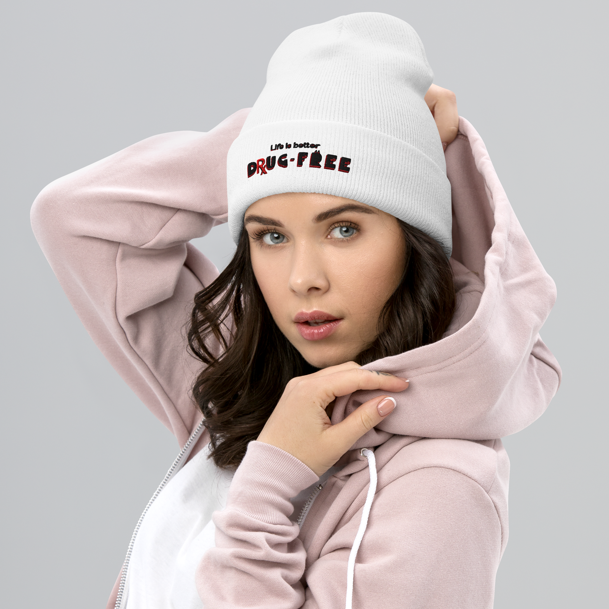 Life is Better Drug Free Embroidered Cuffed Beanie (5 Color options)