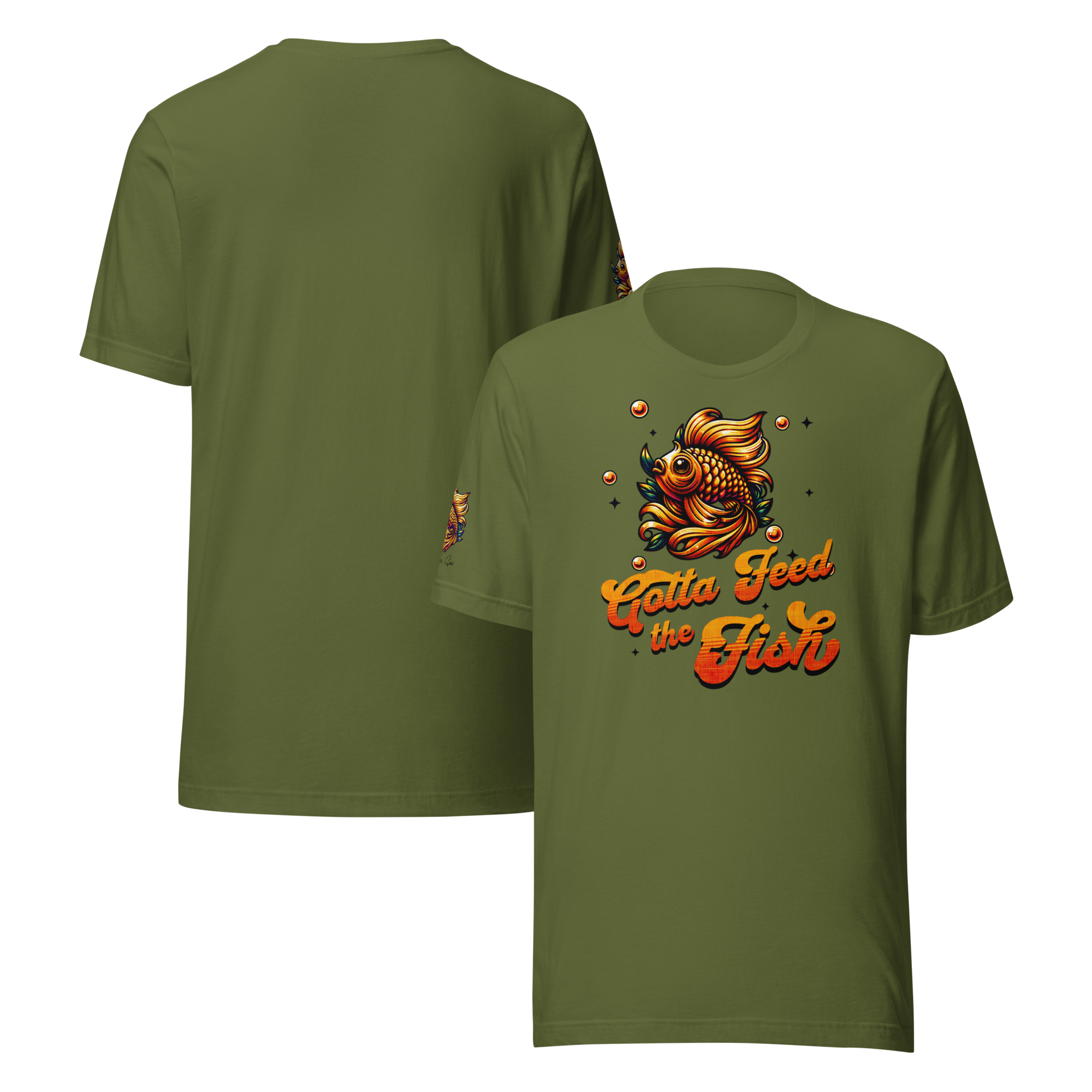 Colorful Aquatic Charm Feed the Fish Unisex T-shirt (XS-2X) 6 COLORS