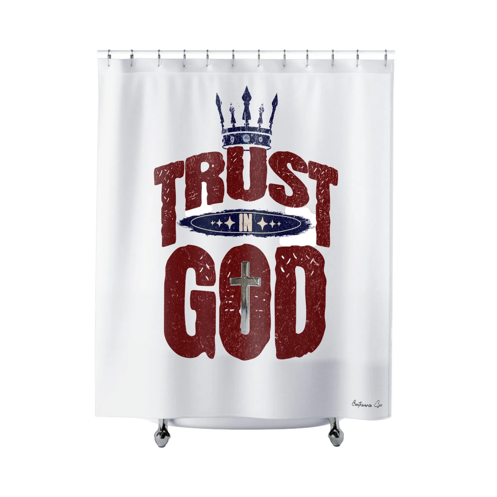 Faithful Praise and Glory Trust in God Chrome Cross & Crown Bathroom Shower Curtain