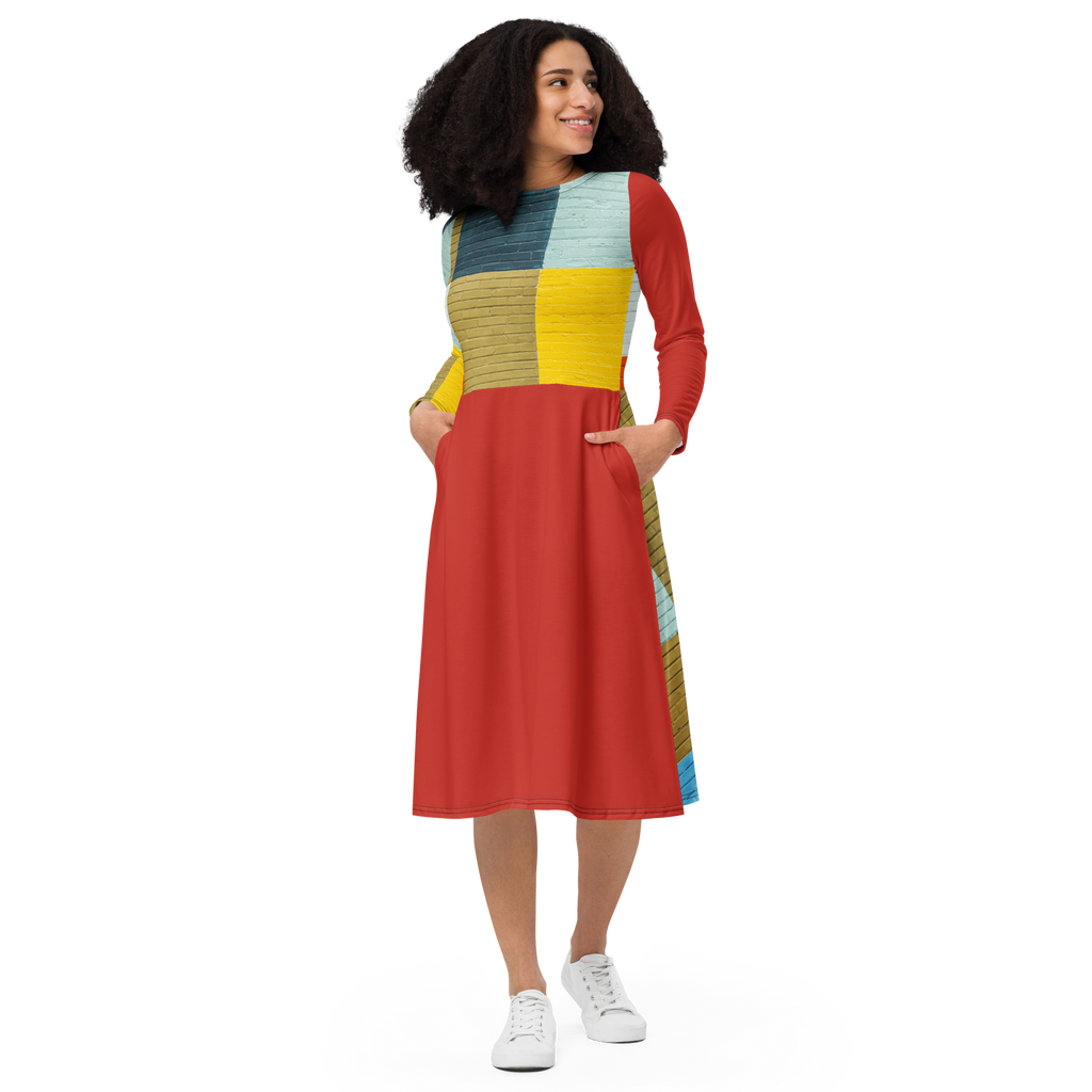 Brick Block Midi Pocket Dress (S-3X)