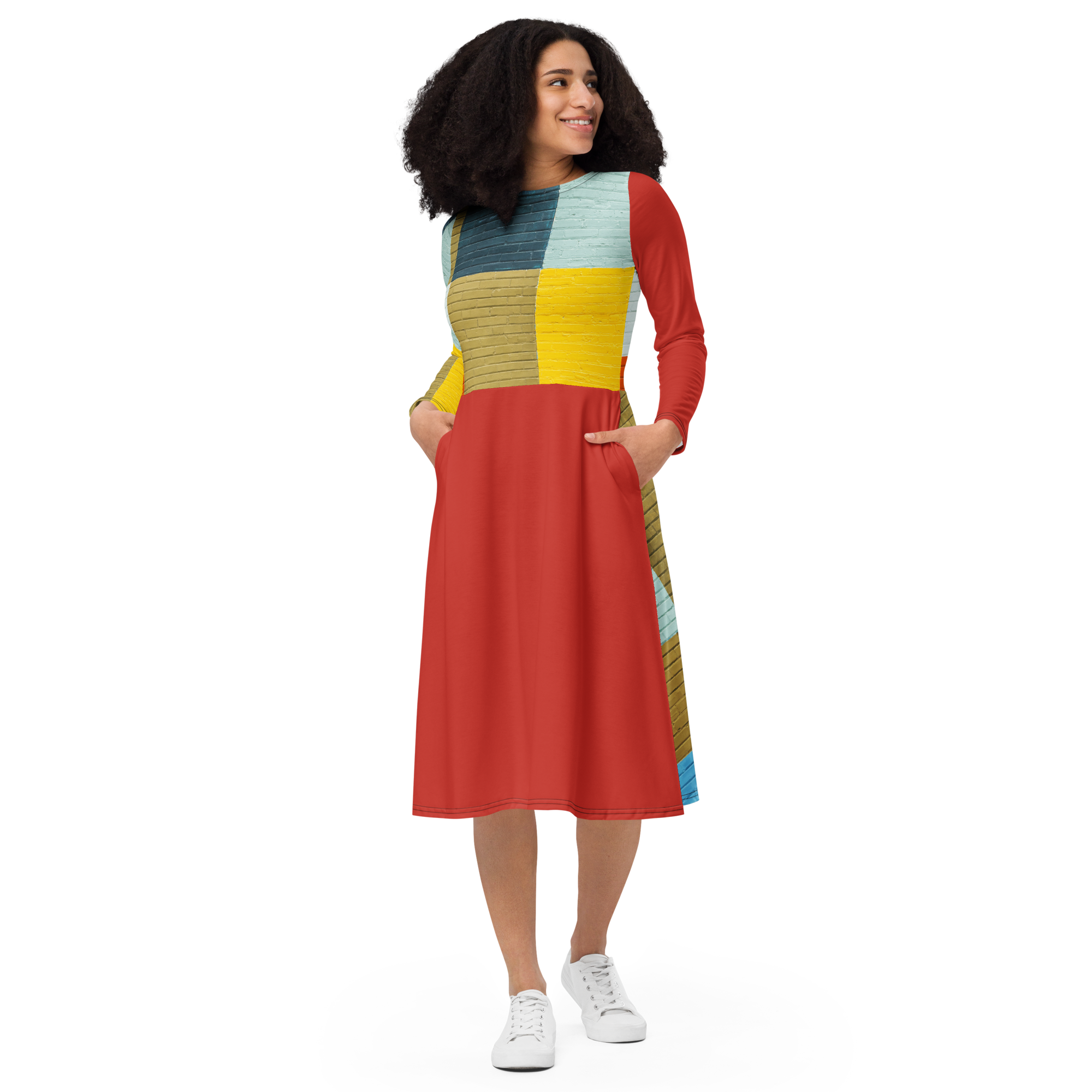 Brick Block Midi Pocket Dress (S-3X)