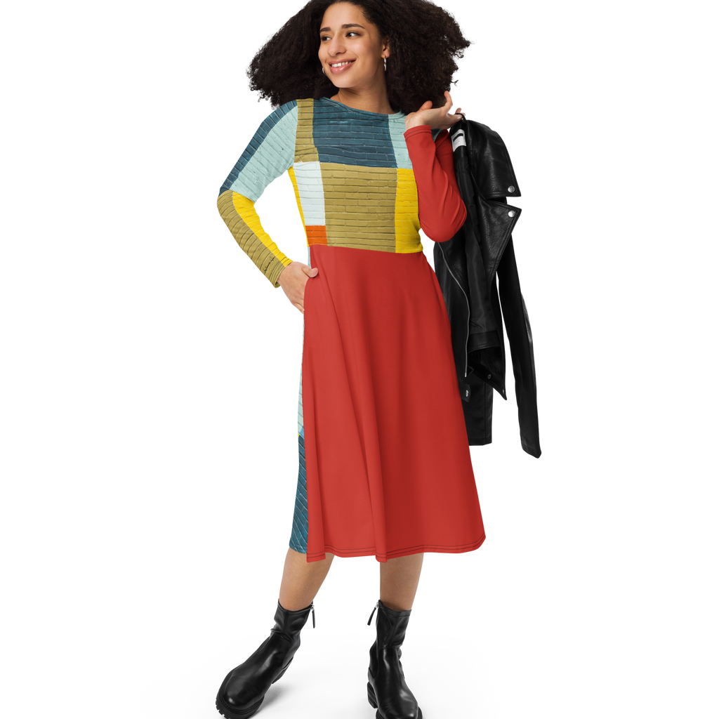 Brick Block Midi Pocket Dress (S-3X)