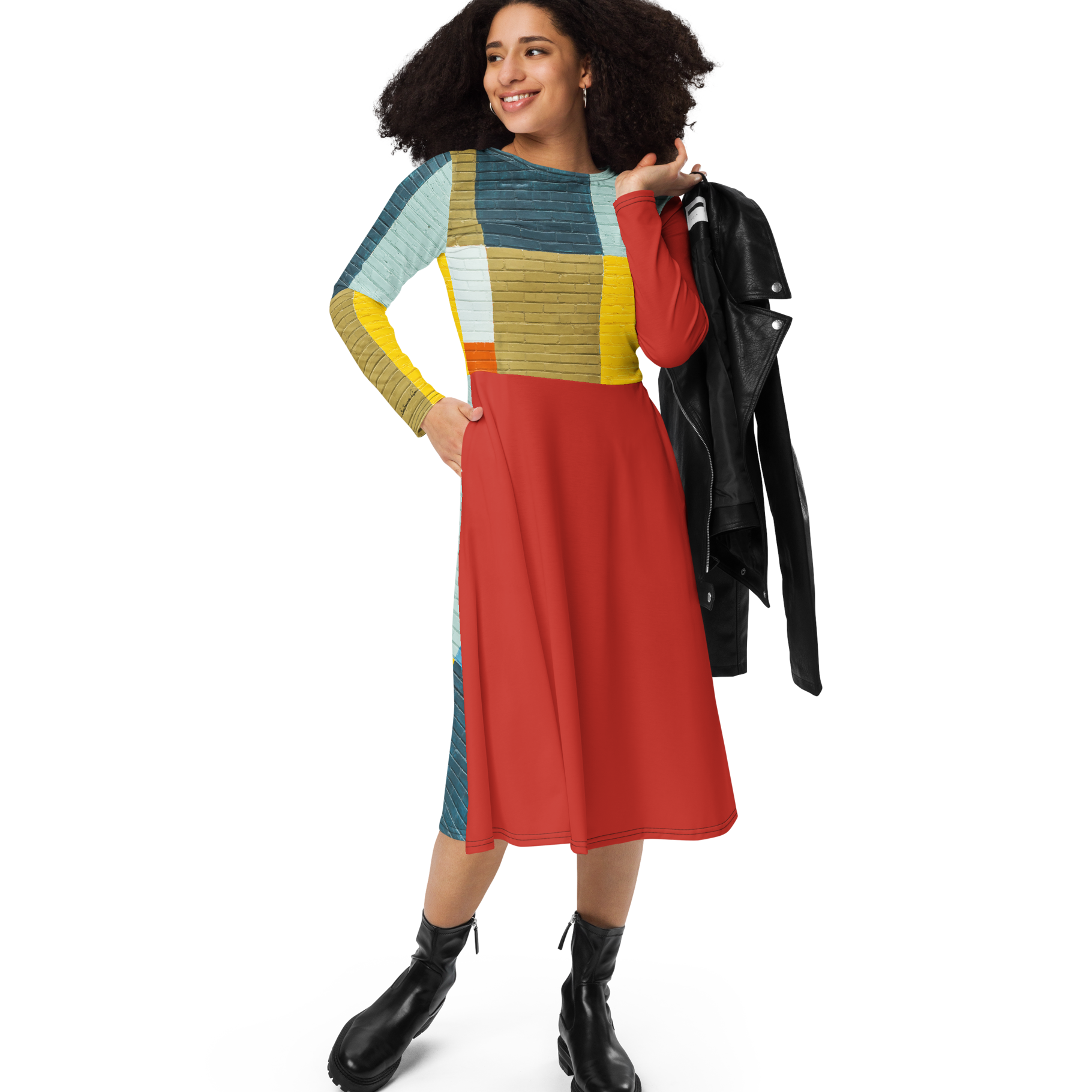 Brick Block Midi Pocket Dress (S-3X)