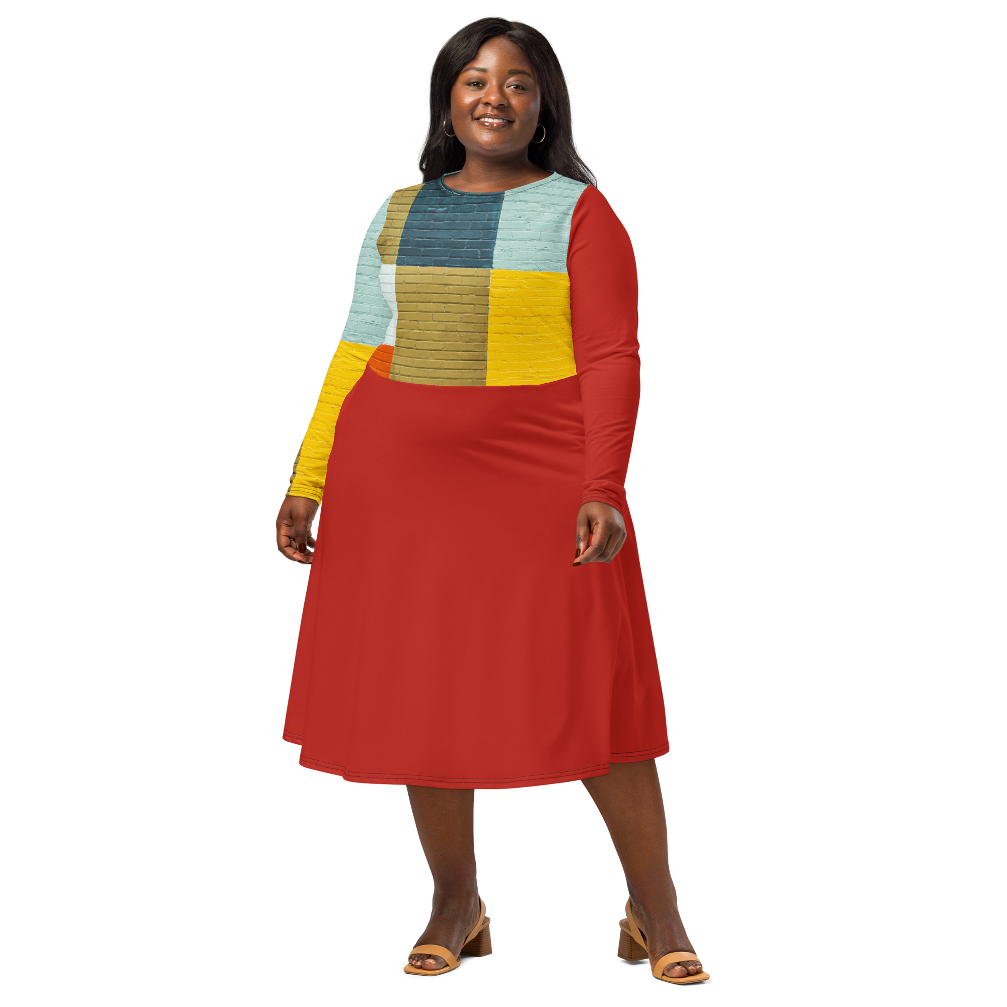 Brick Block Midi Pocket Dress (S-3X)