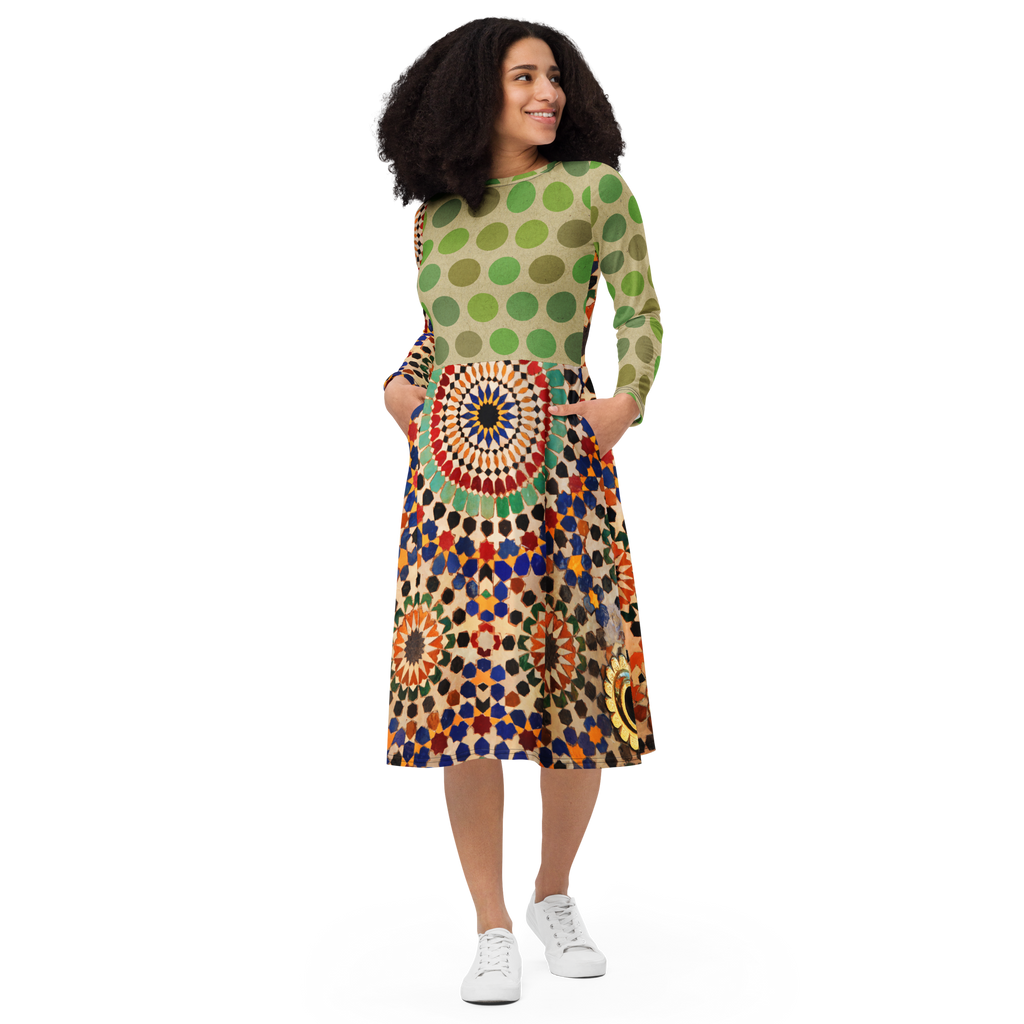 Tapestry Dot Midi Pocket Dress (S-3X)