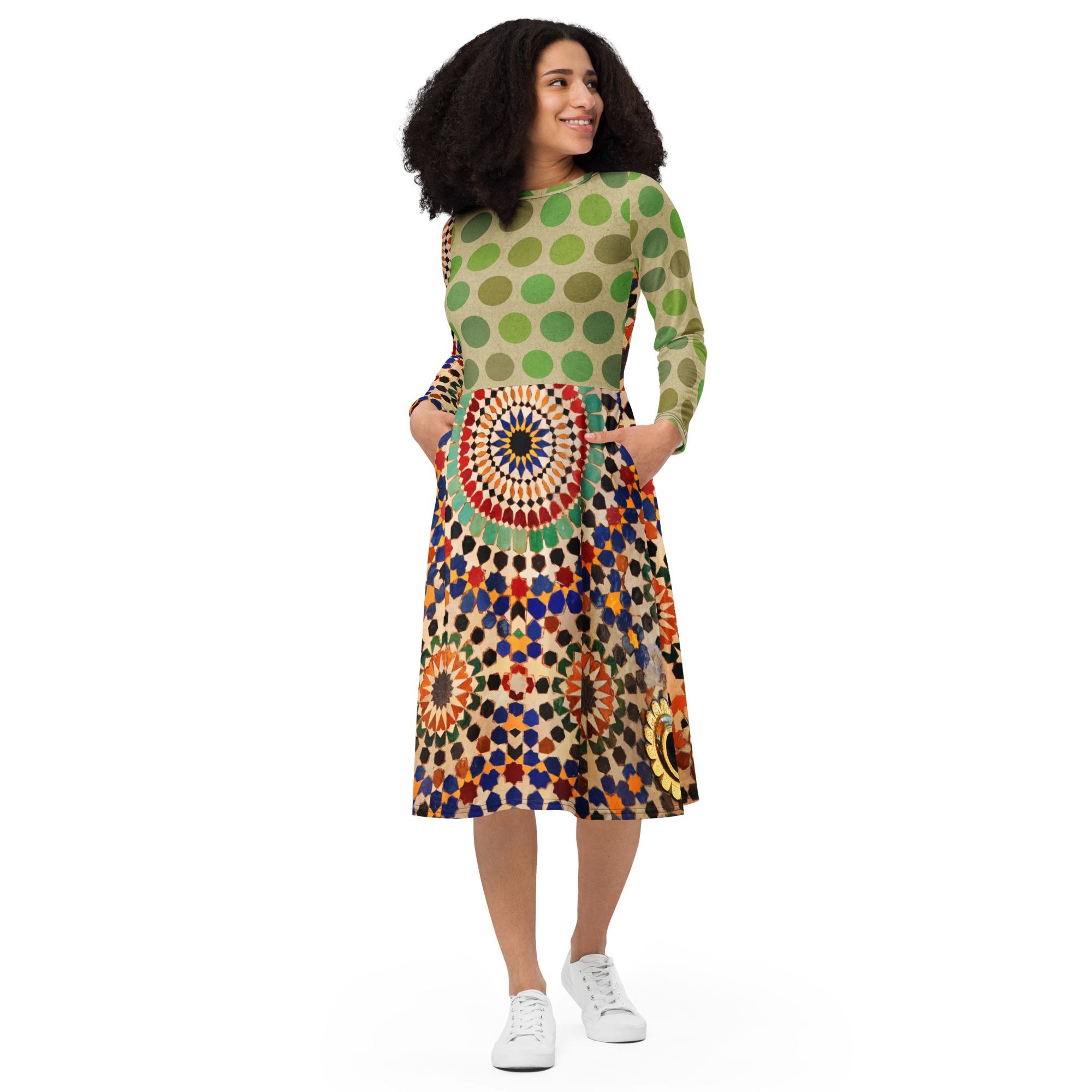 Tapestry Dot Midi Pocket Dress (S-3X)