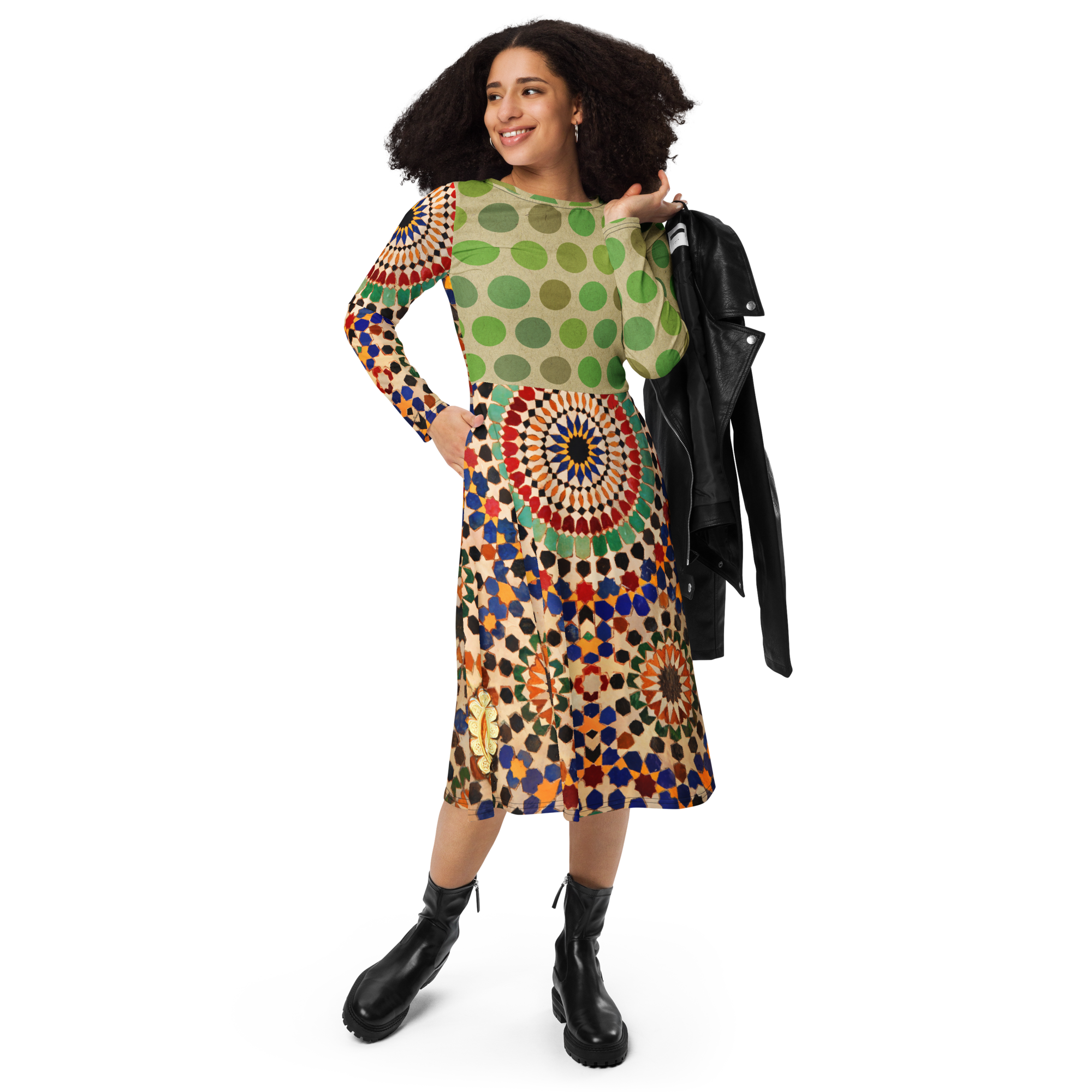 Tapestry Dot Midi Pocket Dress (S-3X)