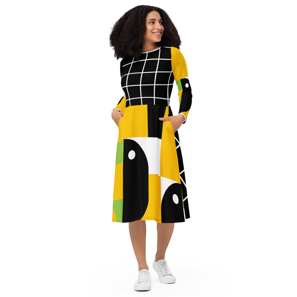 Sunshine Grid Midi Pocket Dress (S-3X)