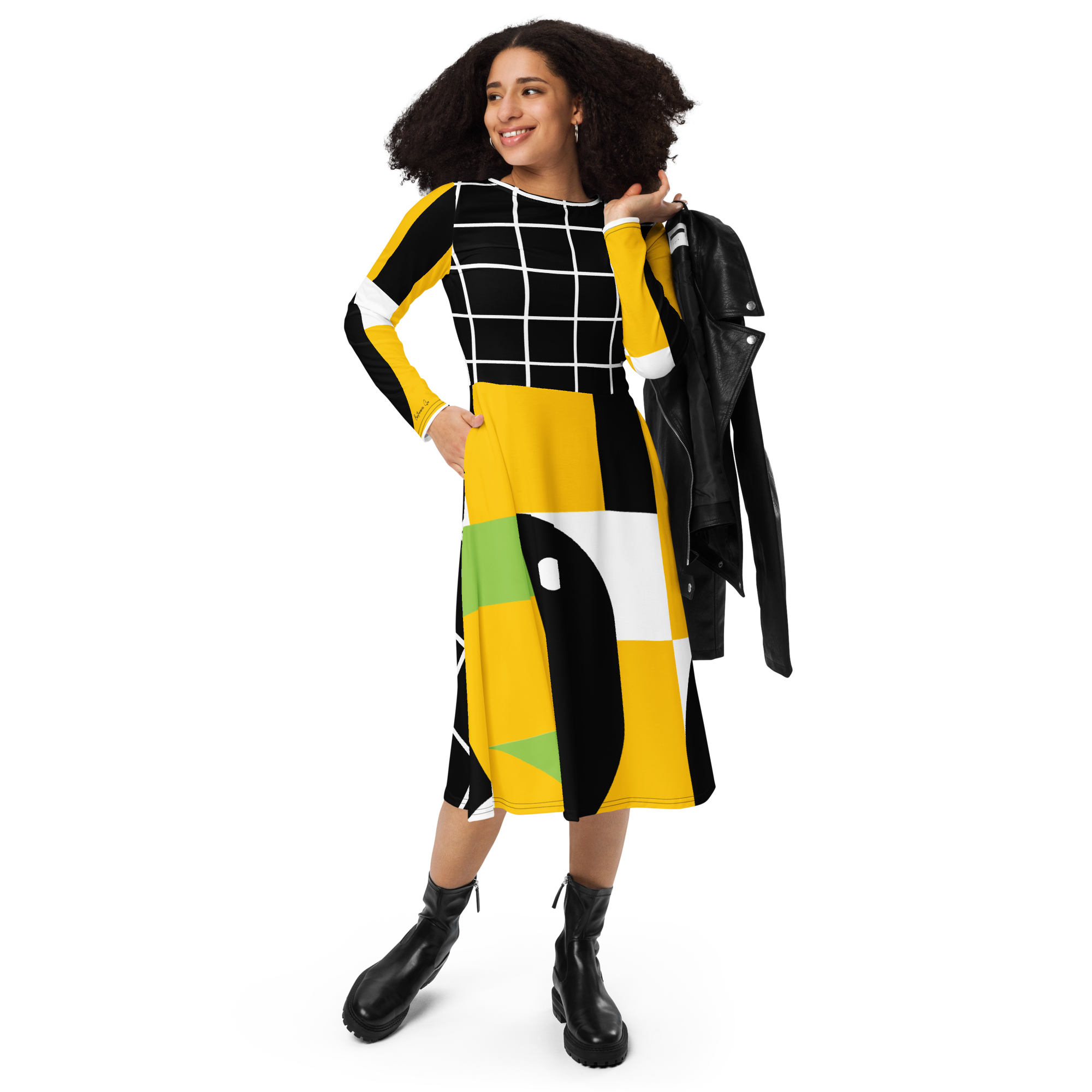 Sunshine Grid Midi Pocket Dress (S-3X)