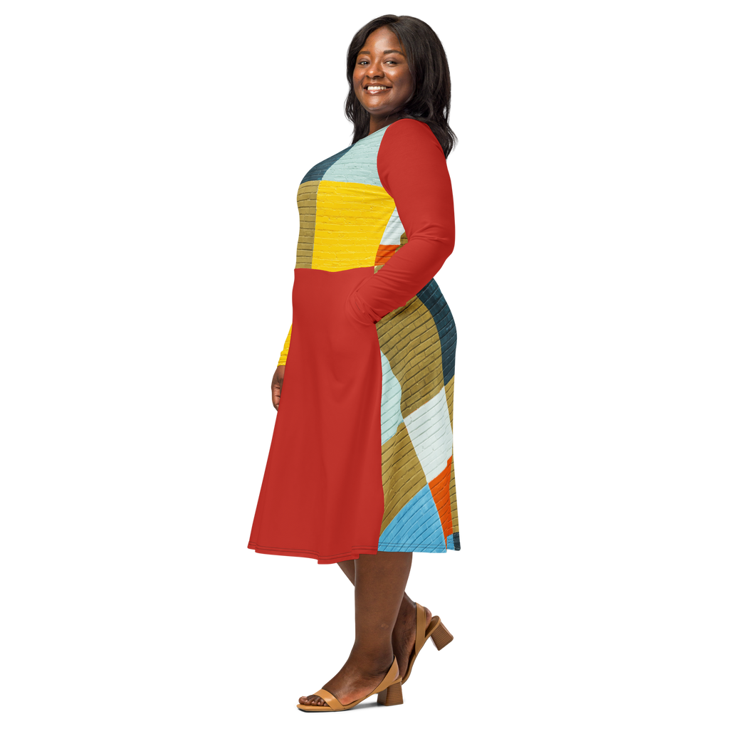 Brick Block Midi Pocket Dress (S-3X)