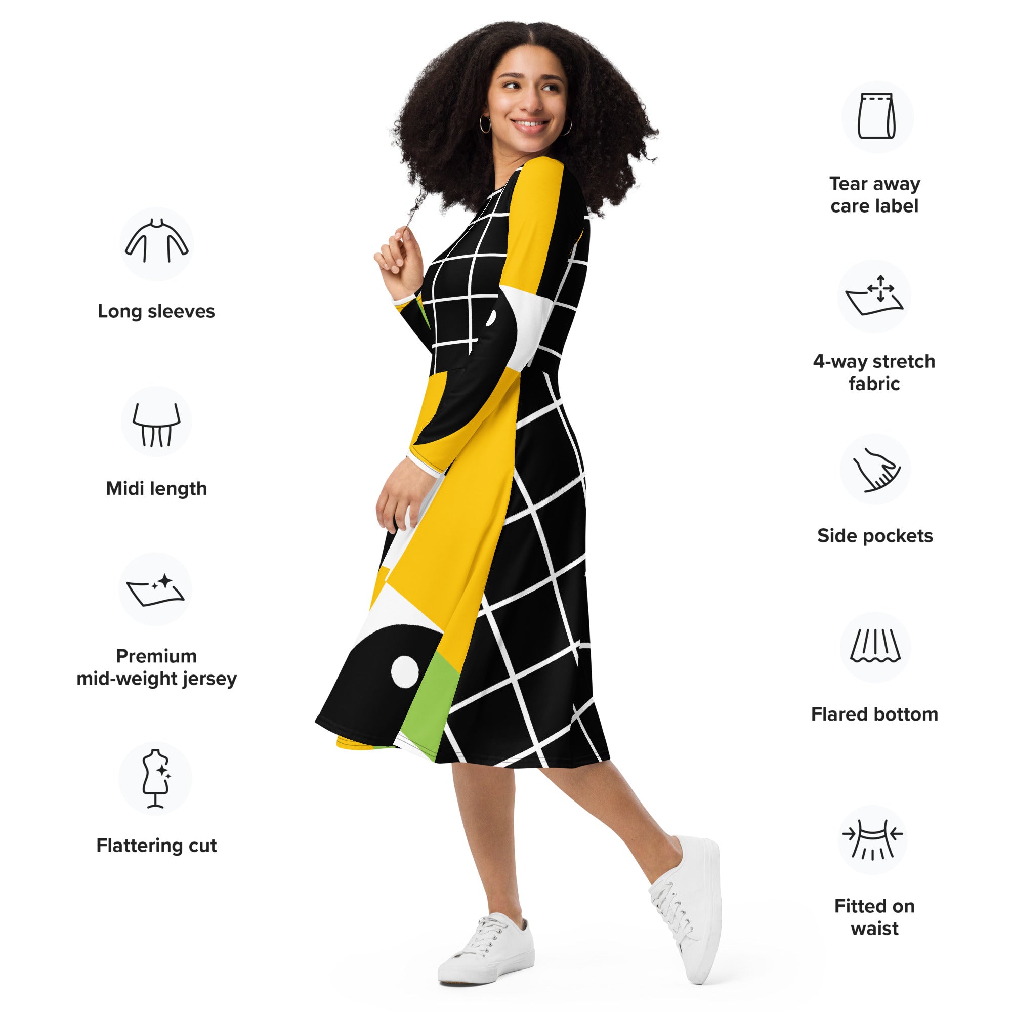 Sunshine Grid Midi Pocket Dress (S-3X)