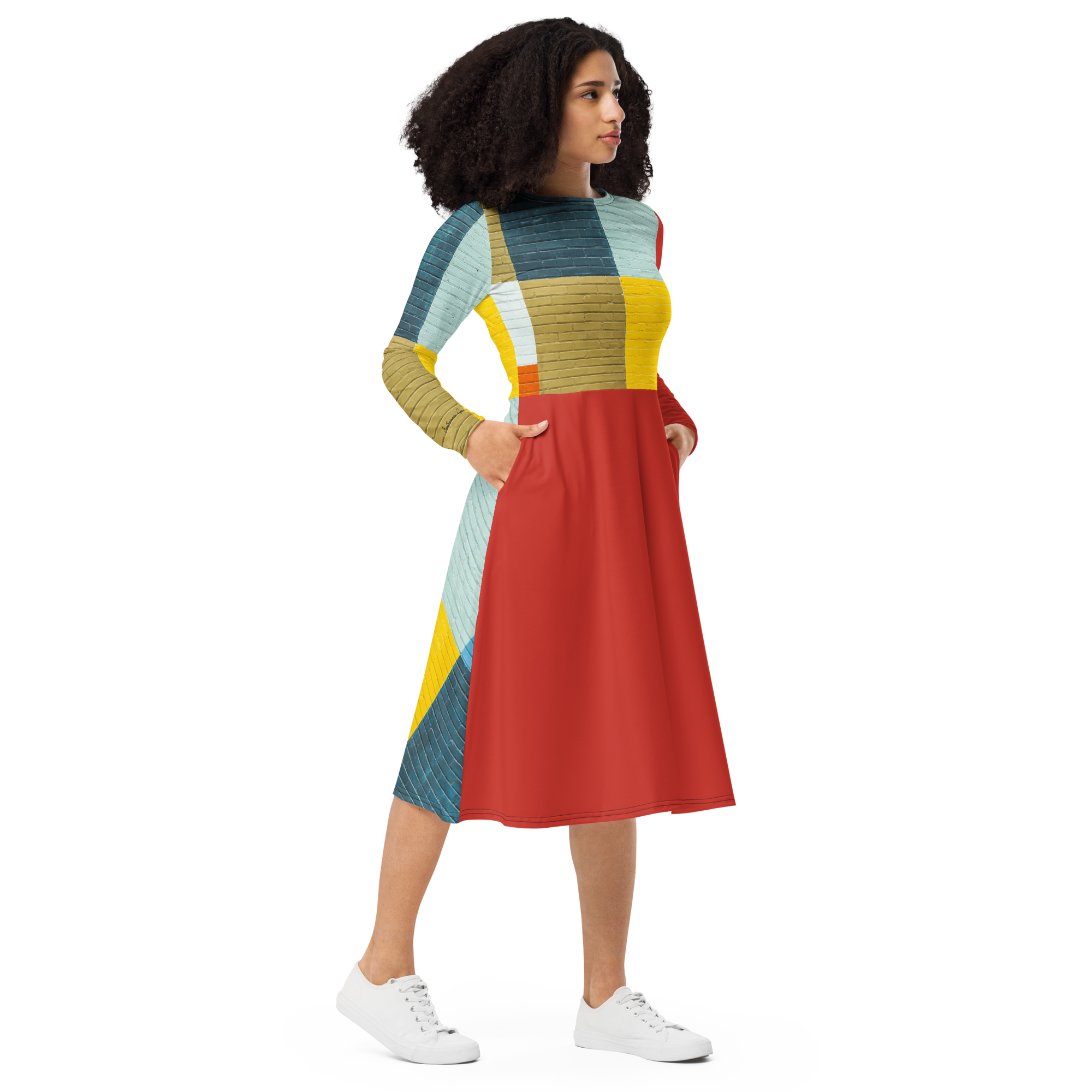 Brick Block Midi Pocket Dress (S-3X)