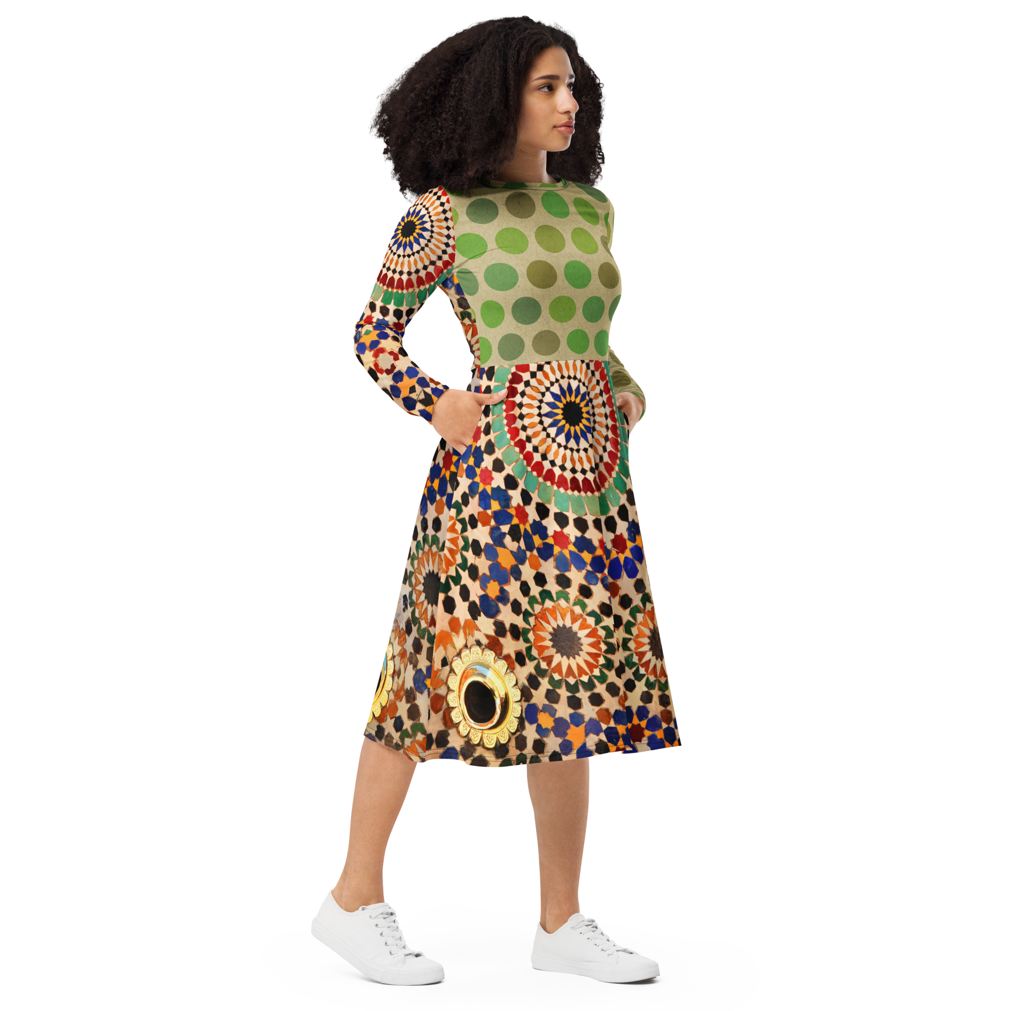 Tapestry Dot Midi Pocket Dress (S-3X)