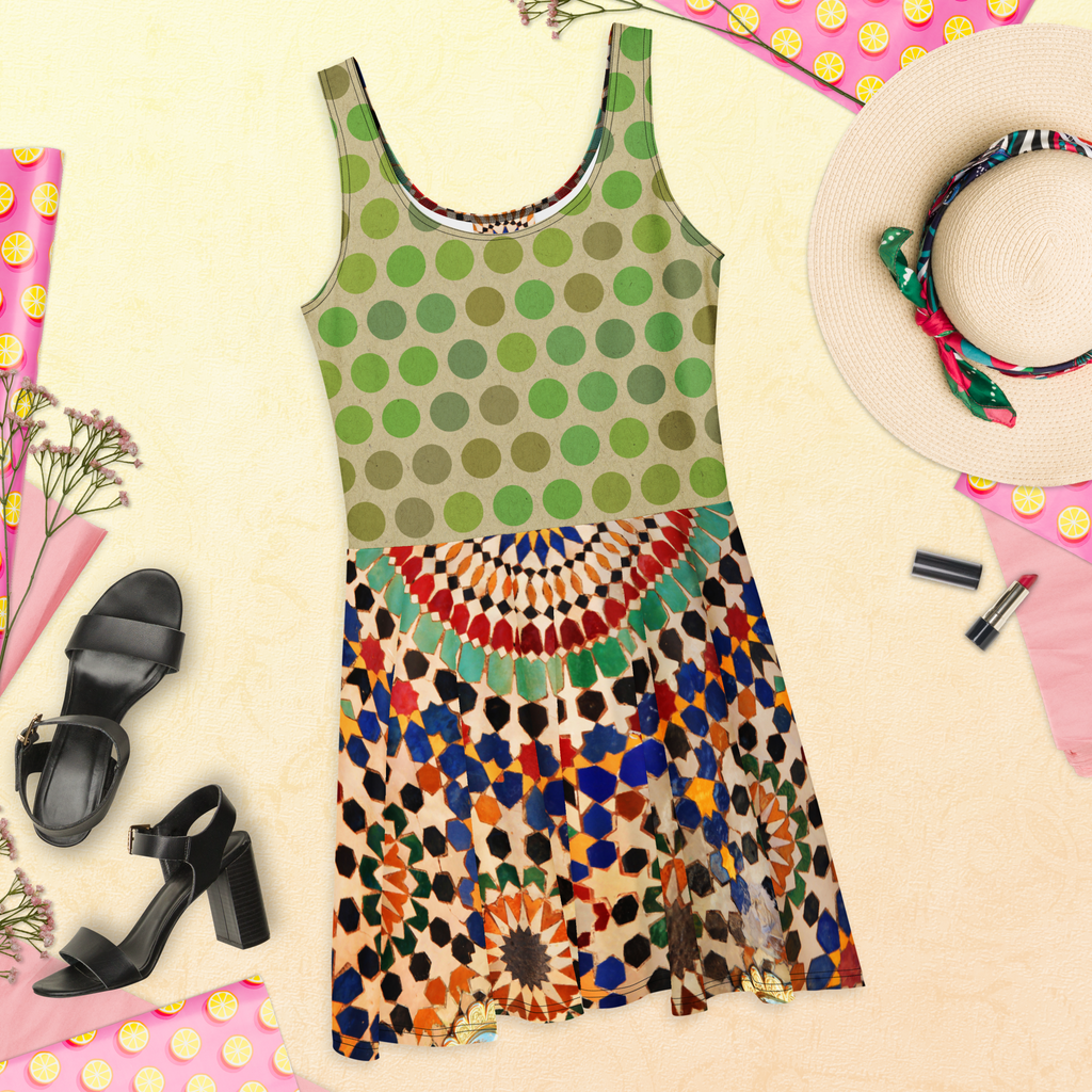 Tapestry Dot Mini Skater Dress (S-2X)