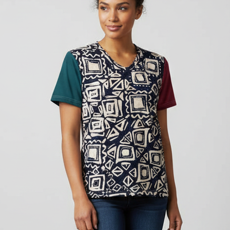 Female model wearing Tribal See t-shirt