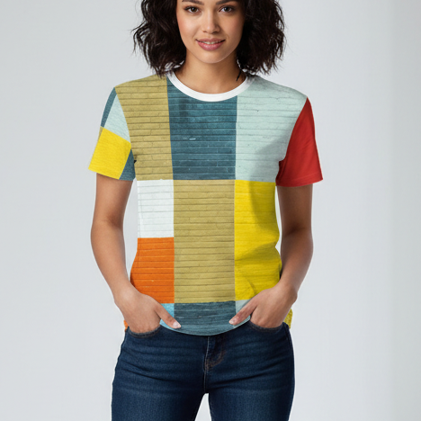 Female wearing Brick Block T-shirt
