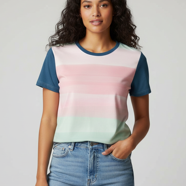 Model wearing Petal Dust t-shirt