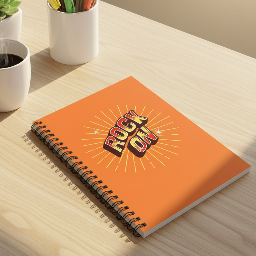 Rock On Orange Spiral Notebook (ruled line)