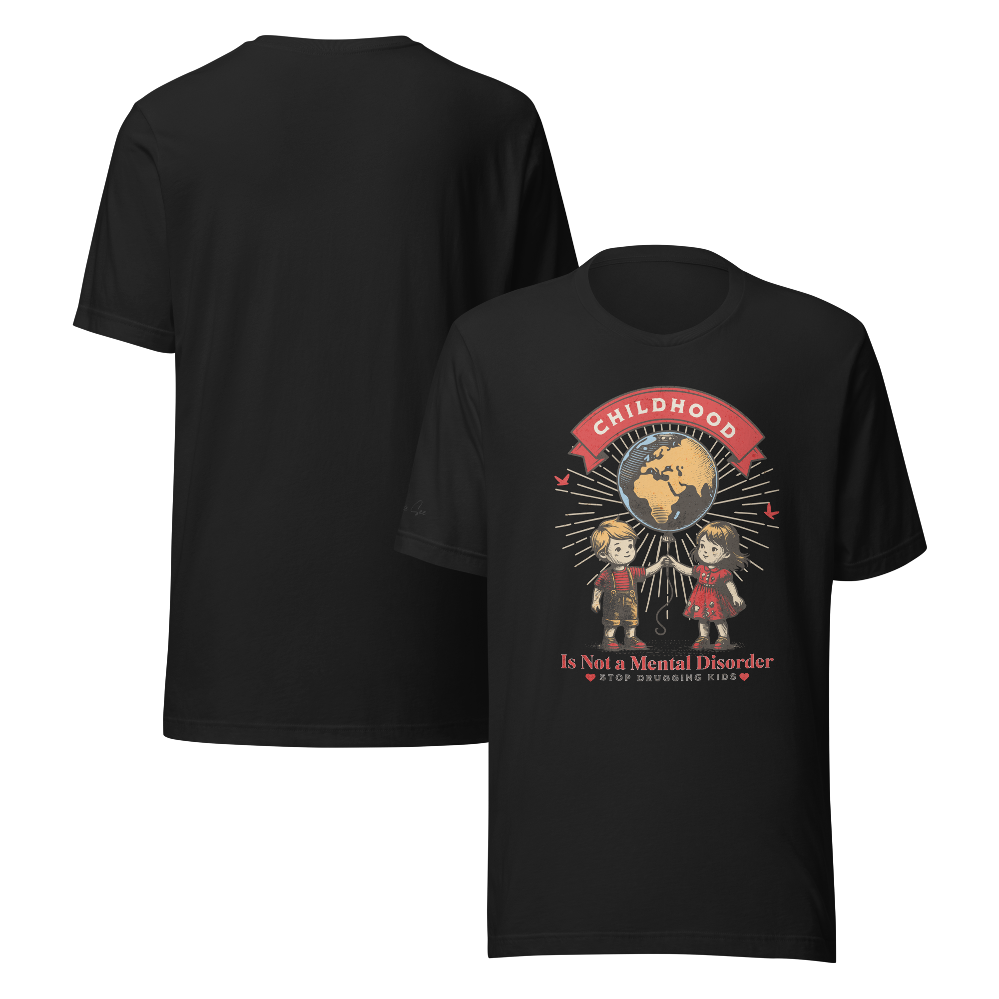 Whimsy, Retro, and Reflective Childhood Mental Health Premium Unisex T-Shirt (XS-2X) 4 Colors
